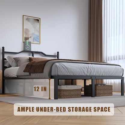 SHOANED 14 Inch Metal Bed Frame - Full Size Heavy Duty Bedframe with Charging Station & Headboard Basic Steel Slats Platform No Box Spring Needed/Easy Assembly/Noise Free - size: Full, style: 14 Inch with Charging Station