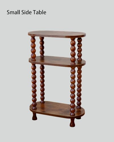3-Tier Narrow Side Table, Slim End Table for Small Spaces | Skinny wooden side table with shelf storage. Ideal as living room accent or bedroom nightstand.Easy assembly, space-saving - color: Walnut