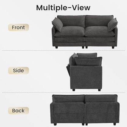 ROWHY 78" Cloud Loveseat Couch, Oversized Modern Modular Sectional Love Seat Couches, Comfy 2-Seater Deep Seat couches with 2 Throw Pillow for Small Spaces, Bedroom Apartment, Chenille Dark Grey | Breathable Fabric - color: Chenille Dark Grey, size: 2 Sea