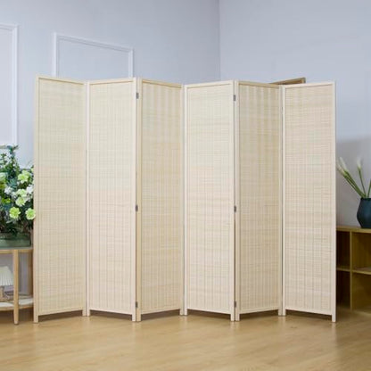 6 Panel Bamboo Room Divider Screen,5.6 FT Tall Bamboo Divider Folding Privacy Screen,Freestanding Panel Divider for Room Seperation,Beige - color: Beige, size: 6 Panel