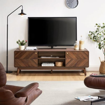 LuxenHome 63" Mid Century Modern TV Stand for Living Room for TVs up to 65" | Entertainment Center with Storage, Wood TV Console with Tapered Legs, Television Stands