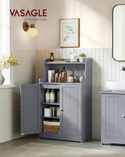 VASAGLE Bathroom Storage Cabinet, Bathroom Floor Cabinet with 2 Doors, 2 Adjustable Shelves, 11.8 x 23.6 x 39.4 Inches, Freestanding, for Dining Room, Kitchen, Living Room, Dove Gray BBC770GD01S - color: Dove Gray, size: 2 Doors (23.6"W)