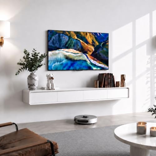 Floating TV Stand, Modern Wall-Mounted Entertainment Center with 1 Flip-Down Cabinet Doors 2 Drawers, Solid Wood Media Console (White, 63") - color: White, size: 63"