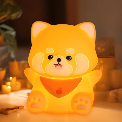 Rytinazzz Silicone Night Light for Kids, 50H Long Battery Red Panda Lamp, Cozy Gift Light for Kids, Soft Dimmable Bedside Light, Rechargeable Tap Control - color: Red Panda