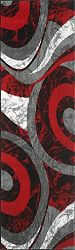 Yafa Home Fashion Modern Contemporary Swirls Design Area Rug, Luxurious, Elegant, and Fashionable Area Rug (Red, 2 ft X 7 ft) - color: Red, size: 7' x 2' (Rectangular)