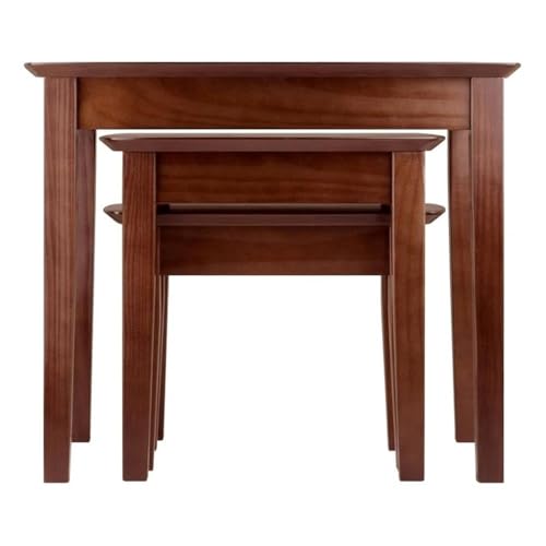 Pemberly Row 3-Piece Rectangular Solid Wood Nesting Tables, Antique Walnut Finish, Space-Saving Design, Rounded Tops and Tapered Legs, Living Room or Display Use - style: Curved Edge Top