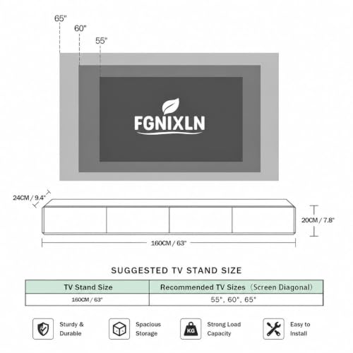 Floating TV Stand, Modern Wall-Mounted Entertainment Center with 1 Flip-Down Cabinet Doors 2 Drawers, Solid Wood Media Console (White, 63") - color: White, size: 63"