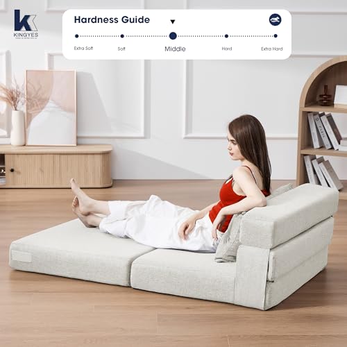 3-in-1 Foldable Chair Bed, Folding Sleeper Chair with Back Cushion, Convertible Sofa Bed for Adults, Cream Beige - color: Beige, size: Modern