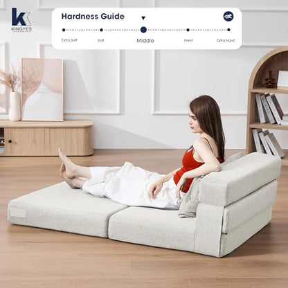 3-in-1 Foldable Chair Bed, Folding Sleeper Chair with Back Cushion, Convertible Sofa Bed for Adults, Cream Beige - color: Beige, size: Modern