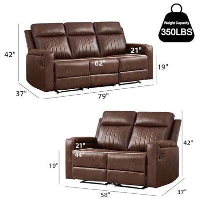 Manual Faux Leather Loveseat and Recliner Sofa Set, Wall-Hugger Reclining Living Room Furniture Set, 2-Seater Recliner Chair, 3-Seat Reclining Sofa Couches for Living Room, Villa, R-Brown, 2+3 - color: Red Brown, size: 58"W+79"W（2+3）