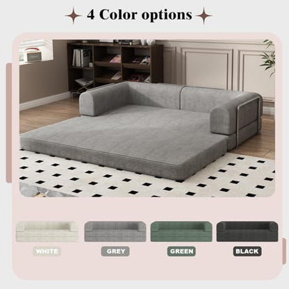 Garvee 78" Convertible Sleeper Sofa Bed, Plush Corduroy Futon Loveseat, Folding Floor Couch with Fixed Frame, Pull Out Bed, No Assembly Modern Living Room Sofa Furniture (Grey)