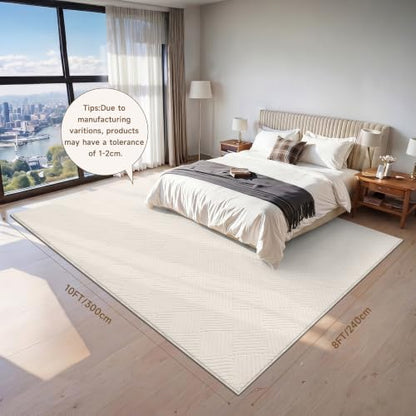 8x10 Living Room Area Rug, Beige Soft Geometric Fluffy Bedroom Mat | Washable Modern Indoor Floor Mat, Non Slip Shaggy Boho Accent Throw Carpet for Office, Dorm, Nursery and Dining Room - size: 8' x 10' (Rectangular)