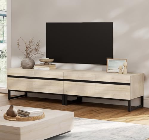 WAMPAT Modern TV Stand for 50-75 Inch TVs, Wood Entertainment Center with Metal Base Storage Cabinets, Media TV Console for Living Room, Light Oak, 2Pcs - color: Light Oak, size: 2 Pcs