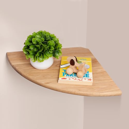 Gieanoo Corner Floating Shelf 10inch Solid Oak Wood Floating Corner Shelf with Wire Hole Corner Wall Mount Storage Display Shelves for Living Room Bedroom Bathroom Kitchen - color: Natural, size: 10in 1-Pack