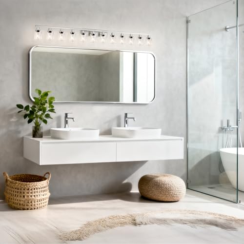Brushed Nickel Bathroom Vanity Light, 12 Light Brushed Nickel Bathroom Lighting fixtures Over Mirror, Brushed Nickel Bathroom Vanity Lights Wall Lighting for Mirror Bedroom, Living Room - color: Nickel, size: 12-light