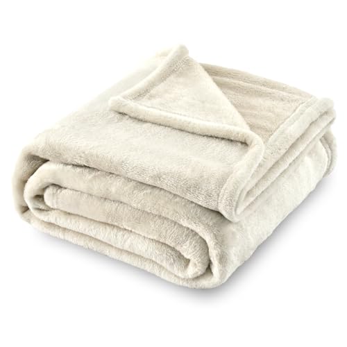 Flannel Fleece Blanket Throw Size, Linen, 50x60 inches | All Season Lightweight Super Soft Cozy Blanket for Bed or Couch - color: Linen, size: 50"×60"