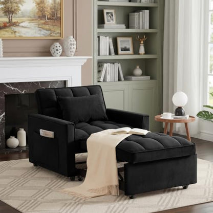 Sleeper Chair with Pull Out Bed, 3 In1 Convertible Couch Bed, Black | Adjustable Backrest,Soft Cushioning,Handy Side Pocket - color: D-black-g4