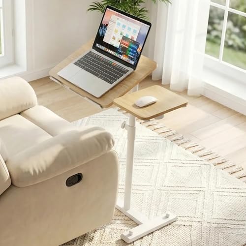 YUHFERA Rolling Table for Laptop Stand, Height and Angle Adjustable Over Bed Table with Wheels, Tilt-Top Laptop Desk for Couch with Cup Holder, Bed Table Tray for Eating (Oak) - color: Fair
