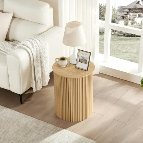 Round Fluted Side Table Set of 2, 17.7" Mid-Century Modern End Tables, Wooden Bedside Table Round Nightstand Small Circle Sofa Accent Table for Living Room, Bedroom Home(Natural) - color: Natural, size: 17.7"D x 17.7"W x 21.6"H