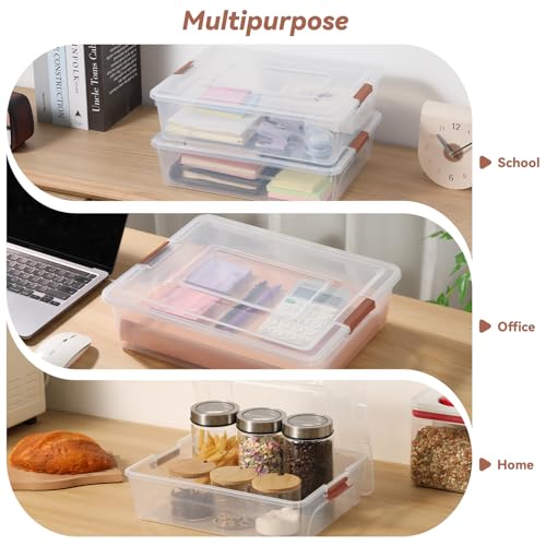 4 Pack Clear Plastic Storage Bins with Brown Lids Stackable Storage Box | Multifunctional Design,Stackable,See Through,Versatile Organization,Space-Saving,Durable,Dust Protection - size: Large 4Pack Brown