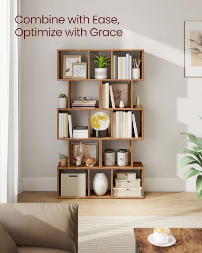 VASAGLE CUSTOS Collection - Bookshelf, 5-Tier Bookcase, 9.4 x 15.7 x 62.6 Inches, Storage Shelf with Open Compartments, Modern, for Living room, Bedroom, Office, Rustic Brown ULBC462K01 - color: Rustic Brown, style: 5-Tier (15.7"W)