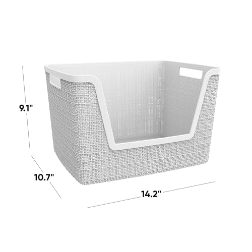 Curver Set of 4 Large 18L Easy Access Jute Decorative Plastic Organization and Storage Baskets - Perfect Bins for Home Office, Closet Shelves, Kitchen Pantry and All Bedroom Essentials, White - color: White, size: Large Easy Access 18L