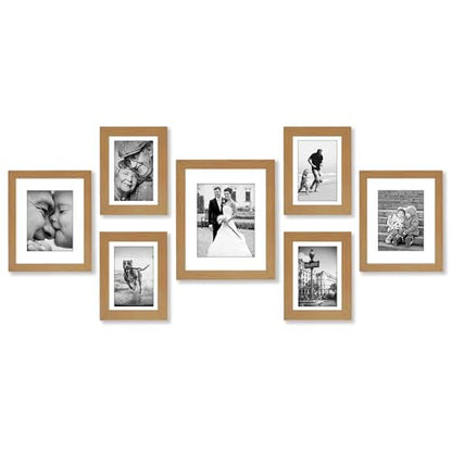 Americanflat Set of 7 Picture Frames with Shatter-Resistant Glass - Gallery Wall Frame Set with One 11x14, Two 8x10 and Four 5x7 Frames - Signature Collection - Dark Oak | Includes one 11x14, two 8x10 and four 5x7, shatter-resistant glass, hanging hardwar