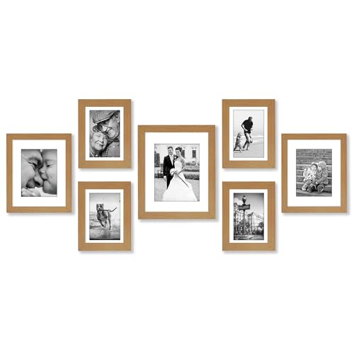 Americanflat Set of 7 Picture Frames with Shatter-Resistant Glass - Gallery Wall Frame Set with One 11x14, Two 8x10 and Four 5x7 Frames - Signature Collection - Dark Oak | Includes one 11x14, two 8x10 and four 5x7, shatter-resistant glass, hanging hardwar