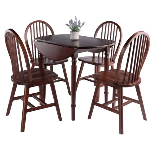 Winsome Sorella 5-pc Set Round Drop Leaf Table, Walnut - color: Walnut, size: Table + 4 Chairs
