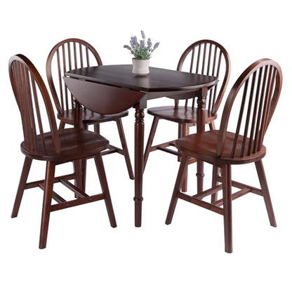 Winsome Sorella 5-pc Set Round Drop Leaf Table, Walnut - color: Walnut, size: Table + 4 Chairs