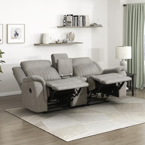 Lexicon 75" W Manual Double Reclining Loveseat with Center Console, Dove | Polished Microfiber Manual Wall Hugger Loveseat Recliner, Cup Holders, for Living Room, Tool Free Assembly - color: Dove, size: Reclining Loveseat