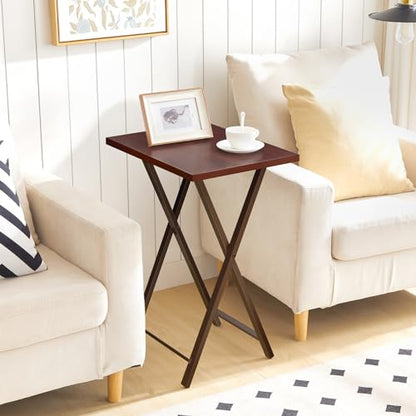 HOOBRO Folding TV Tray Tables, Set of 2 Side Table for Small Space, Industrial Snack Tables for Eating at Couch, Stable Metal Frame, Easy Assembly, Space Saving, Brown BR25BZ01 - color: Brown