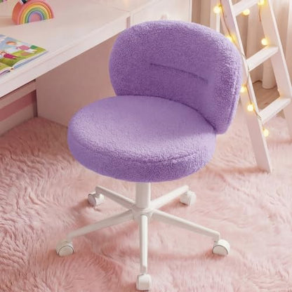 Homkdom Round Vanity Chair with Silent Wheels, 17.32" Wide Seat | Height Adjustable, 360 Swivel & Smooth Rolling, Armless Design for Makeup and Study - Purple - color: Purple