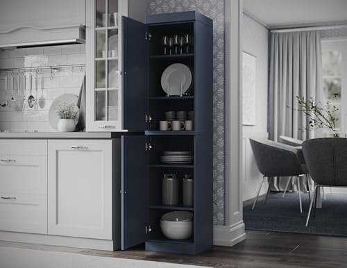 Solid Wood Kitchen Pantry - Narrow Storage Cabinet - Raised Panel Doors, Adjustable Shelves, Antique Blue, 16.5" Wide x 71.5" Tall, 100% Eco-Friendly Wood, Modular Cabinet - color: Antique Blue, style: Raised Panel Doors