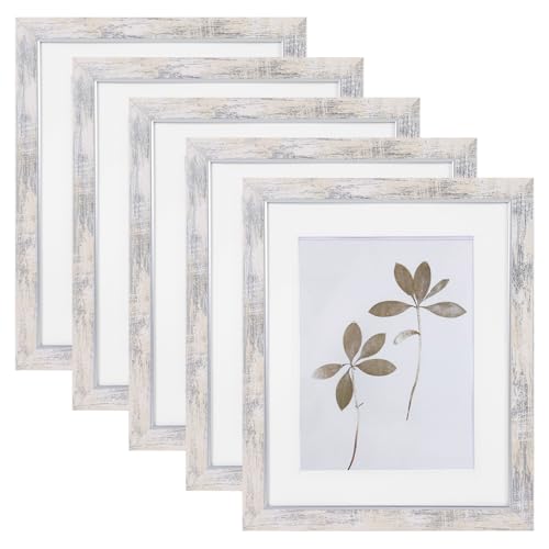 Fixwal 8x10 Picture Frame Set of 5 with Tempered Glass, Silver White | Premium PS Product, Farmhouse-Style, Durability And Longevity, Wall or Tabletop Decor - color: C-Distressed Silver White, size: 8x10