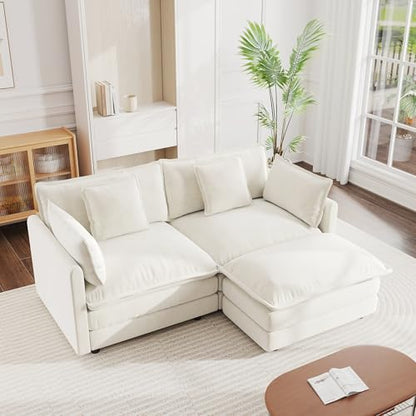 Modular Sectional Sofa, 76.4 Inch L Shaped Couch Set for Living Room, Loveseat Comfy Cloud Couches with Movable Ottoman, DIY Combination, Chenille, Beige - color: Beige, size: 76.4 Inch- L