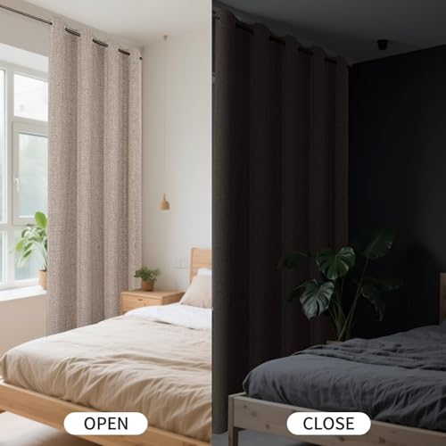 CUCRAF 100% Blackout Window Curtains 54 inches Long 2 Panels Set, Faux Linen Look Thermal Insulated Grommet Drapes, Room Darkening Curtain for Bedroom Living Room(W52 x L54 Inch, Light Khaki) - color: Light Khaki, size: 52"W x 54"L (Pack of 2)
