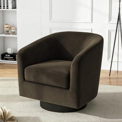 Swivel Barrel Accent Chair, Velvet Upholstered Armchair, Coffee | Modern Round Club Chair | Comfy Reading Seat with Removable Cushion | For Living Room, Bedroom, Office - color: Espresso Coffee