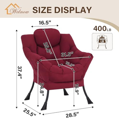 Welnow Burgundy Single Lazy Chair for Adults，Modern Reading Accent Chair | A Side Pocket,Armrests,Thick Cushioned Seat & Backrest, Lounge Reading Chair for Bedroom,Living Room & Small Space - color: Burgundy Without Stool