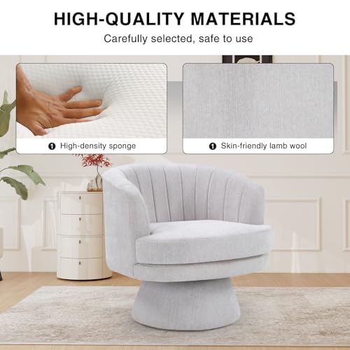 Swivel Accent Chair with Armrest, Modern 360 Degree Swivel Barrel Chair with Curve Back and Soft Cushion,Comfy Fabric Round Armchair Single Sofa for Living Room,Bedroom,Waiting Room,Grey - color: Grey