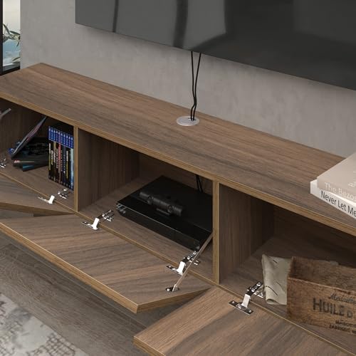 Atelier Mobili Walnut Floating TV Stand for 75 inch TV, Floating Media Console, Floating Entertainment Center, Wall Mounted TV Stand - color: Walnut