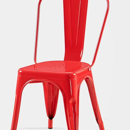 AC Pacific 18 Inch Seat Height Industrial Metal Dining Chairs, Stackable Kitchen or Bar Seat, Durable Modern Design, Versatile Accent Furniture, Set of 2, Red - color: Red, size: Set of 2