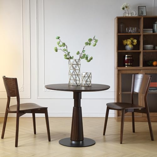 Round Dining Table 31.5" for 2-4, Small Kitchen Table, Walnut | Water-Resistant Small Dining Table with Round Pedestal Base, 0.7"Solid Wood, 200lbs Capacity,for Living Room Small Space