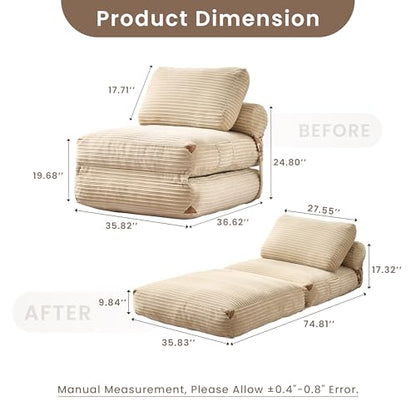 ovios Folding Sofa Bed, Foldable Sleeper Chair Floor Futon, Comfy Portable Convertible Fold Out Lounge Chairs for Living Room Bedroom, Beige - color: Beige