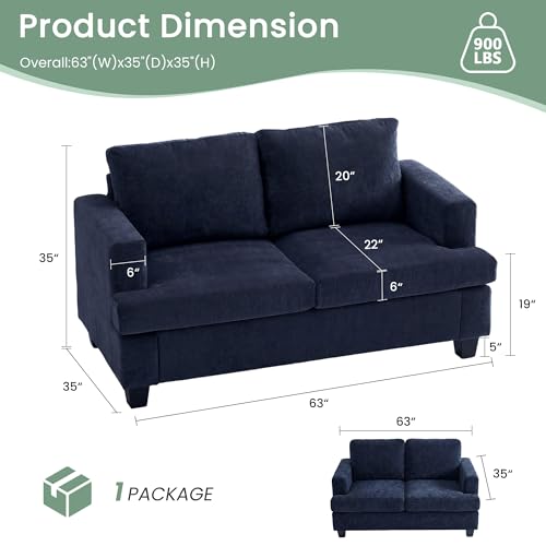YOUDENOVA Sofa, 3 Piece Set Comfy Sofa, Loveseat & 2 3-Seater Couch with Deep Seats for Living Room, Modern Sleeper Couch, Navy Chenille - color: Blue Chenille, size: 3-Seater*2+Loveseat