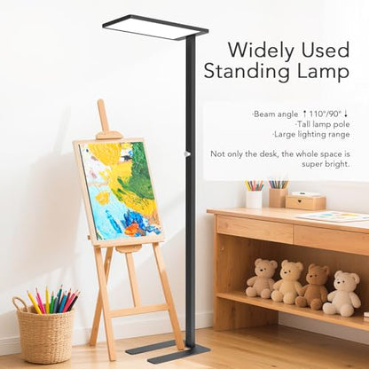 100W LED Floor Lamp, 76.8" Tall Reading Light, 9000LM Knob Dimming Standing Lamp, Full Spectrum Eye Care Reading Lamp, 4000K Natural Daylight for Study Room, Office, Living Room, Bedroom (Black) - color: Black