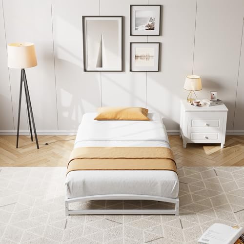 IDEALHOUSE Low Bed Frame, 6 in Twin Size Metal Platform Bed Frame, White | Arch Design, Heavy Duty Bed Frame, Strong Bearing Capacity, No Box Spring Needed, - color: 6 Inch White, size: Twin