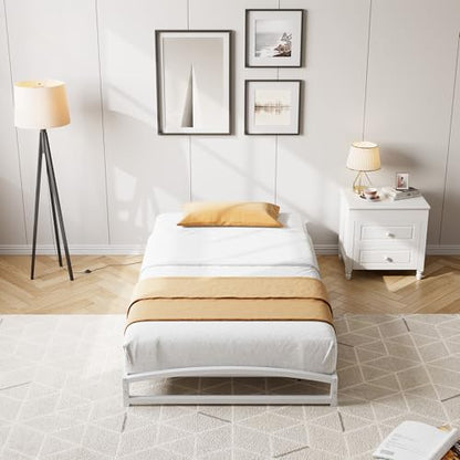 IDEALHOUSE Low Bed Frame, 6 in Twin Size Metal Platform Bed Frame, White | Arch Design, Heavy Duty Bed Frame, Strong Bearing Capacity, No Box Spring Needed, - color: 6 Inch White, size: Twin