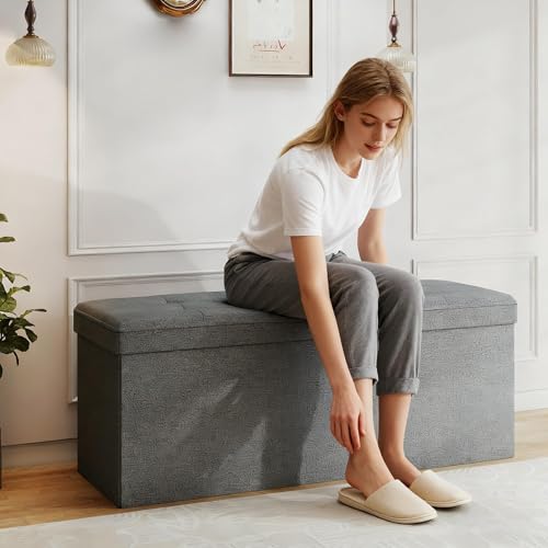 43.5" Folding Storage Ottoman Bench,Rectangle Foot Rest Stool for Living Room and Bedroom Holds 660 lbs,Light Gray - color: Light Gray-43.5"