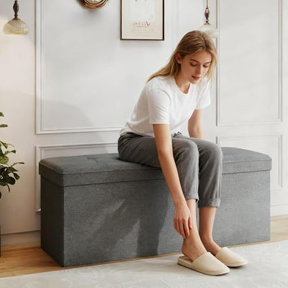 43.5" Folding Storage Ottoman Bench,Rectangle Foot Rest Stool for Living Room and Bedroom Holds 660 lbs,Light Gray - color: Light Gray-43.5"